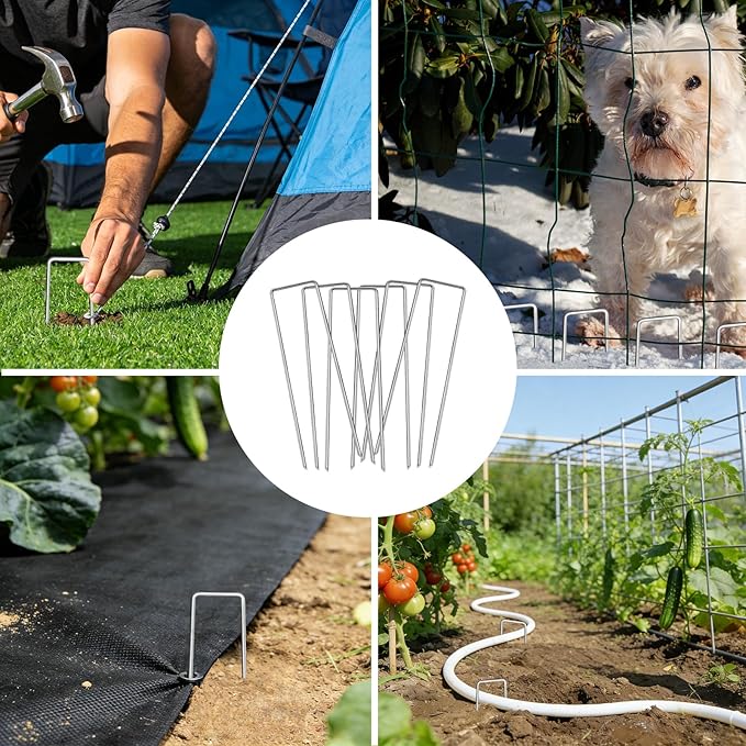 JERIA 6 Inch 120 Pack U-Shaped Galvanized Garden Stakes, 11 Gauge Landscape Staples, Landscape Fabric pins,Ground Stakes,Yard Stakes for Decorations