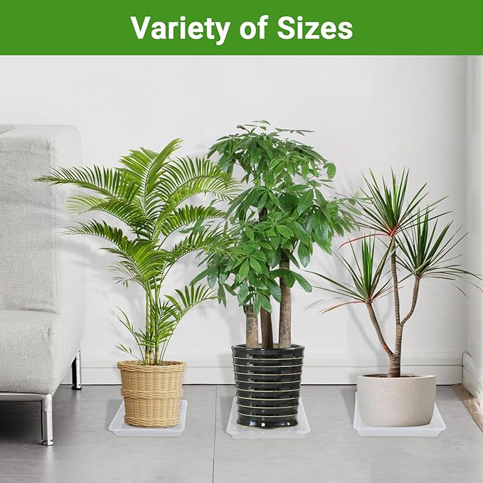 GREANER Clear Plant Drip Tray, 10/12/14 Inches Heavy Sturdy Plastic Tray, Flower Pot Saucers for Indoor Outdoor(6 Packs)