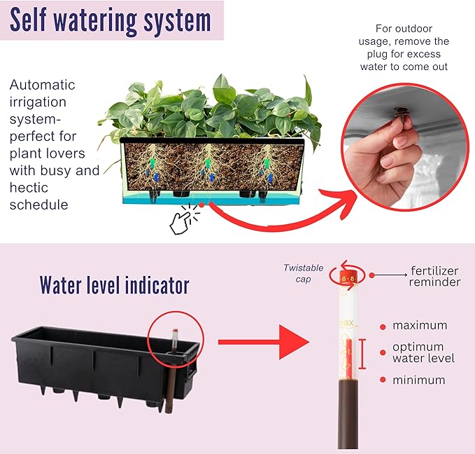 LaLaGreen Rail Planter for Balcony Outdoor (1 Pack, 40 Inch) Large Black Self Watering Railing Planters with Brackets, Rectangular Plastic Window Flower Box Simple Designer Choice with Rattan Pattern