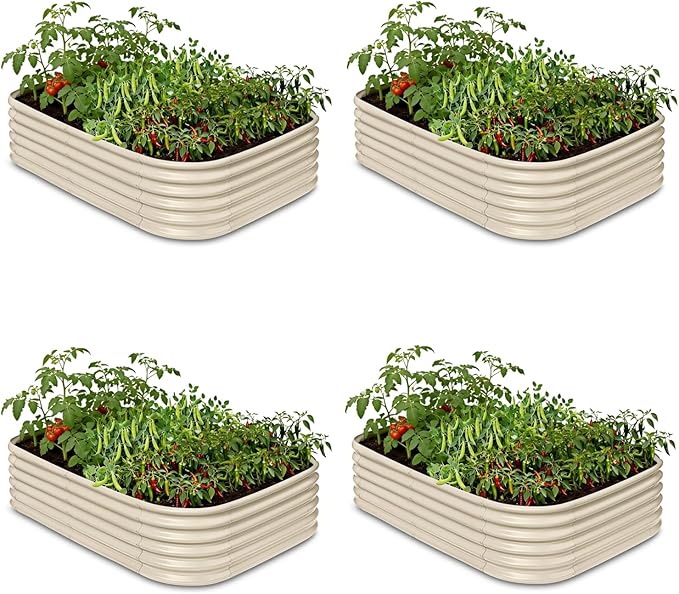 4-Pack Galvanized Raised Garden Bed 6x4x1.5 ft, 17" Tall Planter Boxes Outdoor, Zn-Al-Mg Metal Raised Beds for Gardening Herb Fruit Vegetable, Modular Flower Bed for Outdoor Plants-Sand Beige