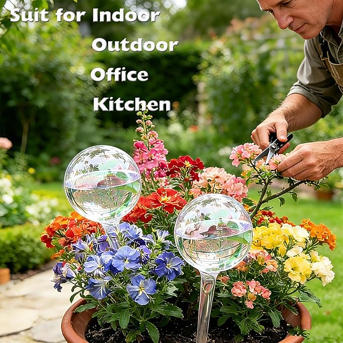 Self Watering Globes for Plants – 12 Pack Large Automatic Watering Bulbs, Vacation Plant Watering Device for Indoor & Outdoor Potted Plants, Slow Release Plant Waterer for Water Conservation