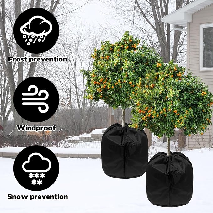 4 Pack Plant Winter Protection Pot with Drawstring and Zipper,17.7" x19.7"Plant Pot Covers,Flower Pot Protection Bag,Plant Covers Freeze Protection for Outdoor Winter Garden Fruit Trees Potted Shrubs