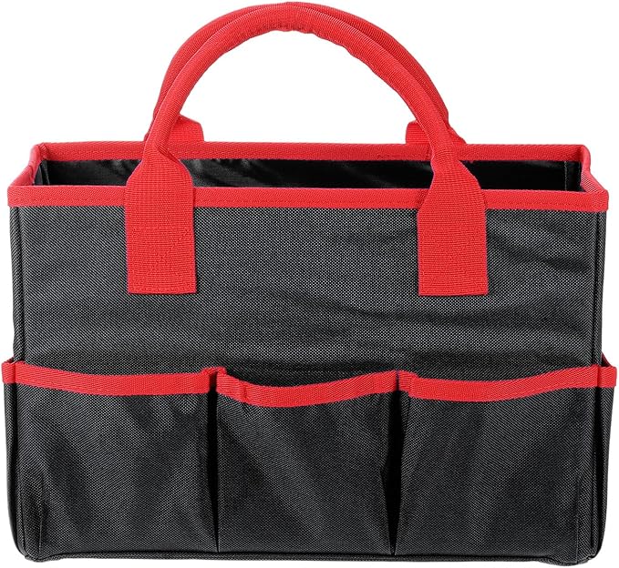 HARFINGTON Garden Tool Bag 12.99" x 5.91" x 8.66" Large Oxford Tote Bag with Pockets Gardening Plant Tool Organizer Storage Carrier Store for Outdoor Women Men, Black