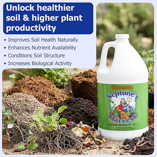 Neptune’s Harvest Liquid Humate 12% Concentrate - 1 Gallon - Organic Soil Conditioner with Humic Acid - Improves Soil Structure & Fertilizer Efficiency - Ideal for Lawns, Gardens & More