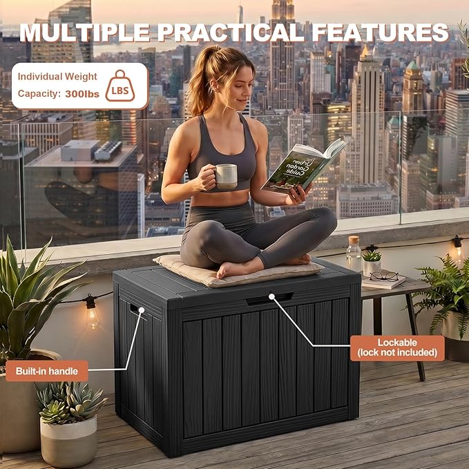 EFU Outdoor Storage Box 55 Gallon Deck Box (Indoor & Outdoor) Lockable UV Resistance Waterproof Resin Storage Bin Storage Box for Outdoor,Patio Storage(Black)