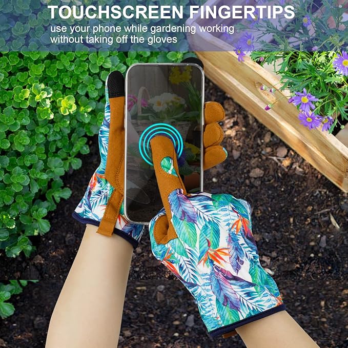 Leather Gardening Gloves for Women Thorn Proof Garden Gloves Touch Screen Working Gloves Gifts,M