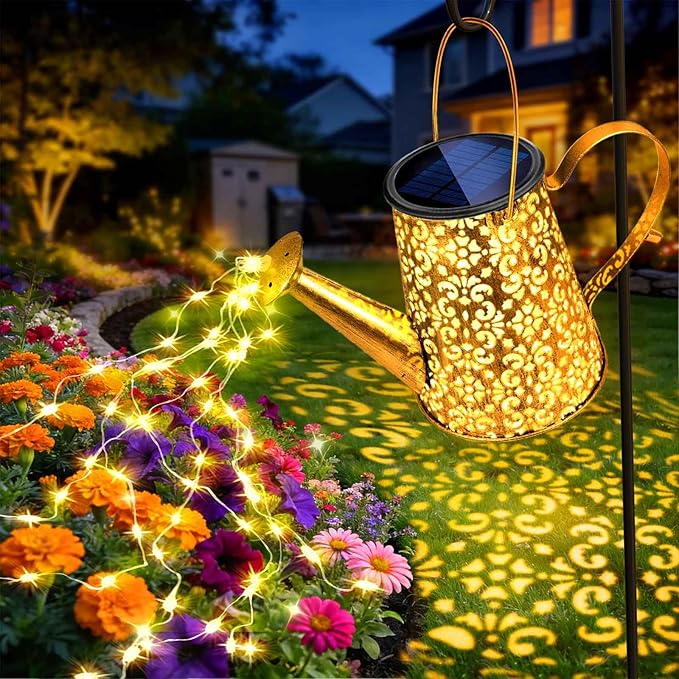 Anordsem Solar Watering Can Lights: Metal Cloud Lantern Outdoor with Hook - Waterproof Garden Art Hanging Decoration for Yard Patio Lawn - Christmas Birthday Gifts for Women Mom Grandma