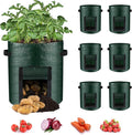 LITLANDSTAR 6 Pack Potato Grow Bags, 5 Gallon Grow Bags Garden Planting Bags with Flap Windows and Handles, Vegetable Grow Bags for Potato, Onion, Tomato, Carrot (Dark Green)
