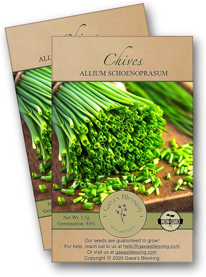 Gaea's Blessing Seeds - Chives Seeds - Non-GMO Seeds with Easy to Follow Planting Instructions - Open-Pollinated Heirloom 88% Germination Rate (Pack of 2)