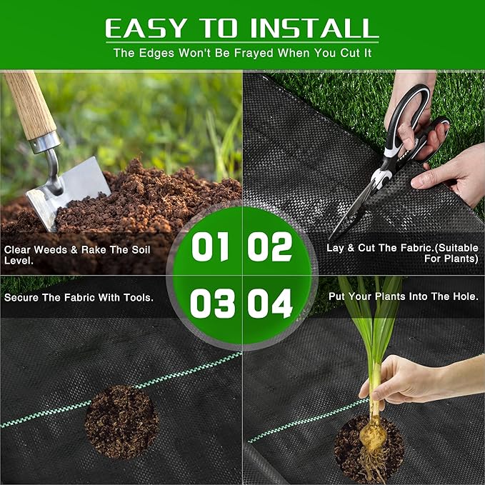 Weed Barrier Landscape Fabric Heavy Duty, 4FT x 300FT Thicken Garden Fabric Weed Mats, Weed Control Garden Cloth, Woven Geotextile Fabric for Garden Beds, Underlayment, Commercial Driveway