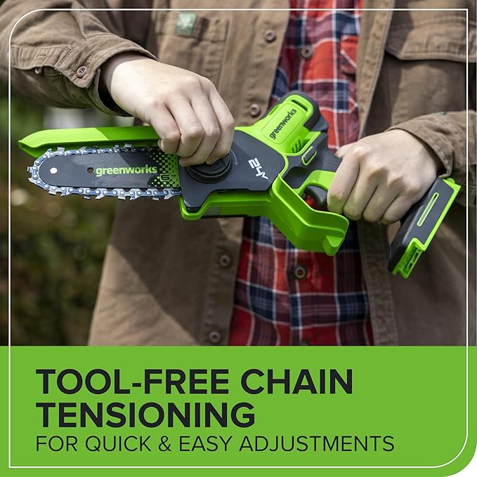 Greenworks 24V 6in BL Pruning Saw w/Auto Oiler, (1) 2.0Ah Battery & 2A Adapter Charger for Tree Trimming and Pruning