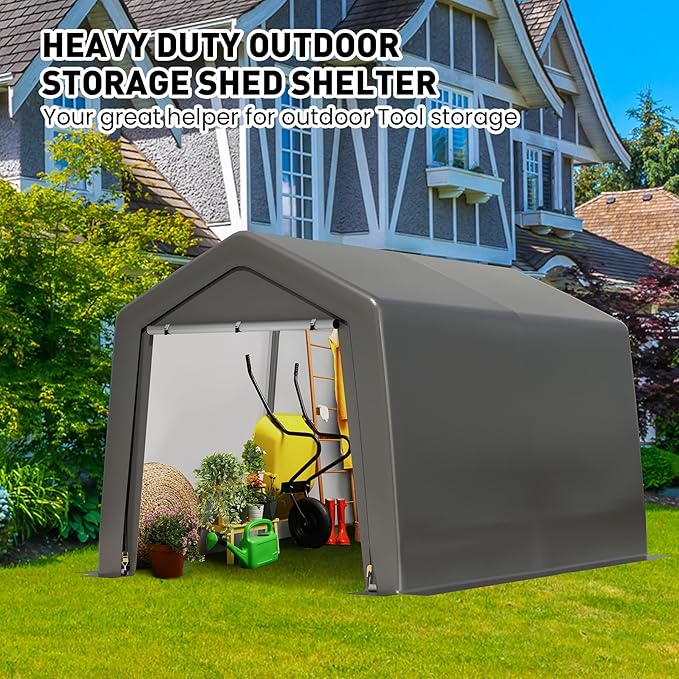 CuisinSmart Portable Shed, Outdoor Storage Shelter, 8x12x7.7 ft Heavy Duty Waterproof Storage Tent Sheds with Roll-up Zipper Door, for Motorcycle, Bike, Garden Tools