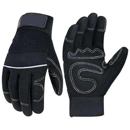 HANDLANDY Work Gloves Mens & Women, Utility Safety Mechanic Working Gloves Touch Screen, Flexible Breathable Yard Work Gloves (Medium, Black)