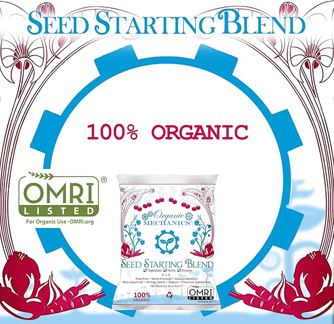 Organic Mechanics Seed Starting Potting Soil Blend, 8 qt – Provides Optimal Seed Germination with Coconut Coir, Aged Pine Bark, Rice Hulls, and Worm Castings – Peat-Free & Eco-Friendly