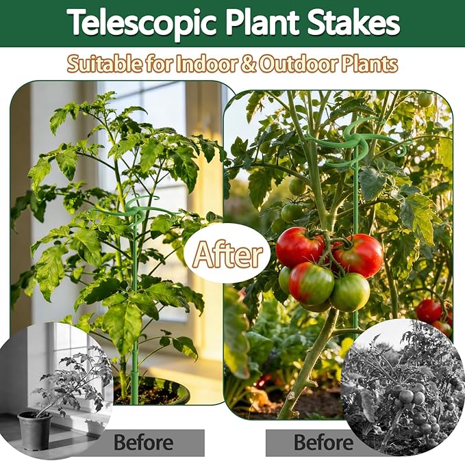 Telescoping Plant Support Stakes,3Pack 17.3 to 42.3IN Adjustable Monstera Plant Support,Garden Stakes with Clips,Sturdy Plant Sticks for Indoor Outdoor Plants, Orchid, Tomato, Vine,Monstera