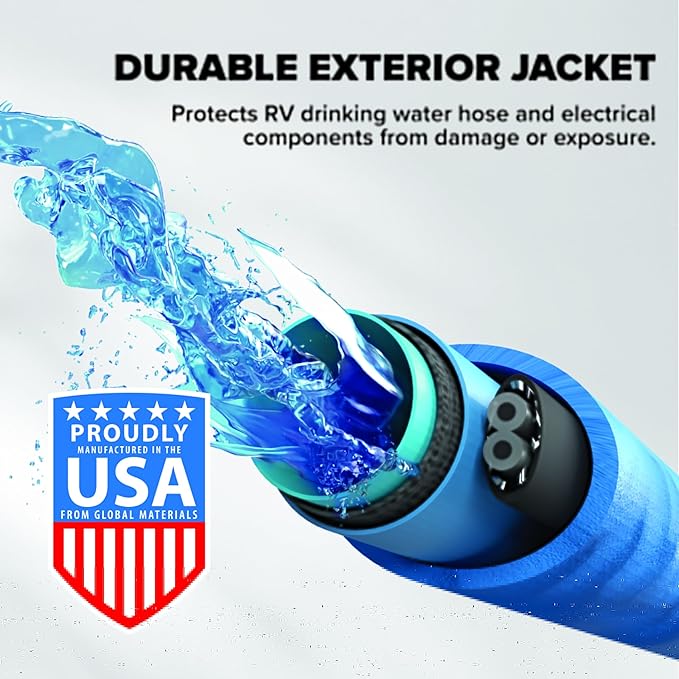 Camco 50' Heated Water Hose for RV — Prevents Freezing Down to -20° — Certified For Drinking Water & Lead-Free — Great for Campers, Livestock, Agriculture, Kennels, etc. — 5/8" ID (22912)