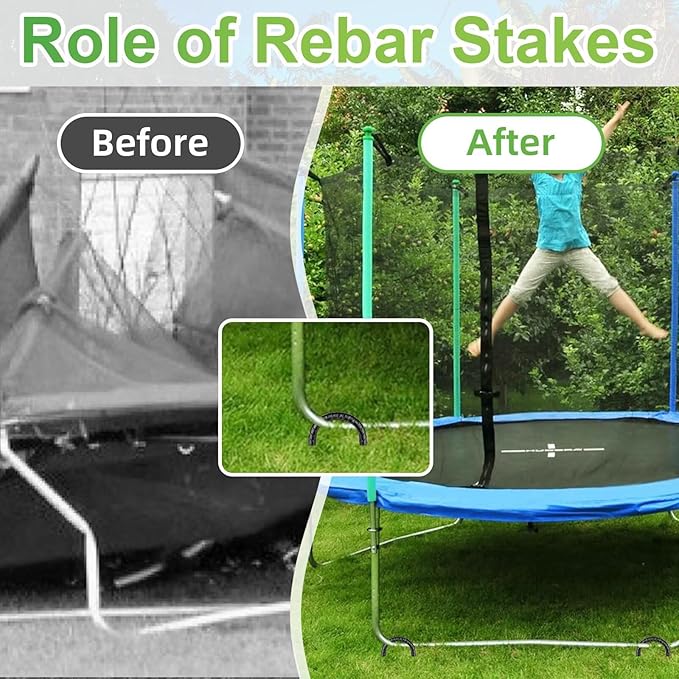 Rebar U Stakes 12 Inch - 4 Pack Black Galvanized Steel Heavy Duty Ground Anchors for Trampoline,Tent,Tarp,Soccer Goal,Garden Stake & Yard Art