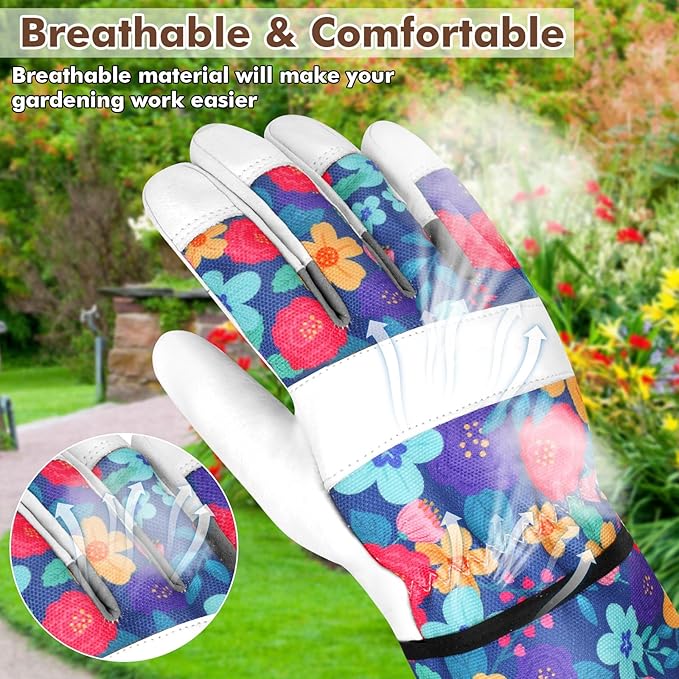 Leather Gardening Gloves for Women Garden Gloves Thorn Proof Touch Screen Design Heavy Duty Working Yard Gloves