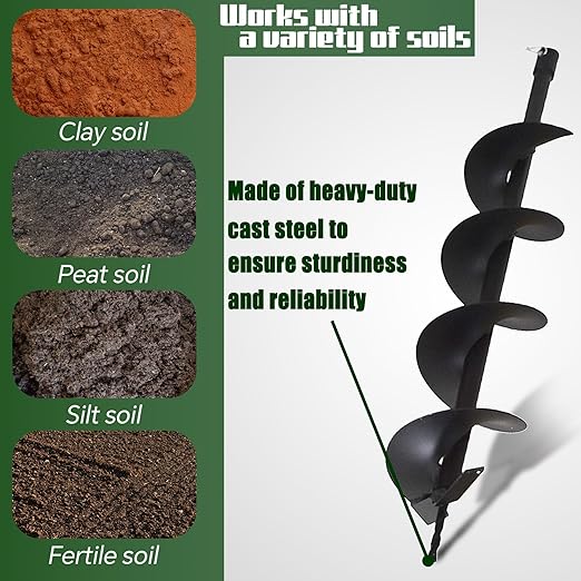 6 Inch Auger Bit Pneumatic Column Fence Digger Soil Drill Bit 6 Inch Ball Bed Digging Pile Hole Planting Tool for Inside Diameter 3/4 Inch Shaft Auger
