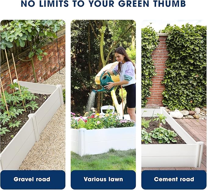 PASAMIC Durable Vinyl Raised Garden Bed, 4x4x1ft Raised Bed for Gardening, Planter Box with Open Bottom, Raised Garden Bed Outdoor, DIY Above Ground Garden Bed for Fruit, Vegetables, Herbs