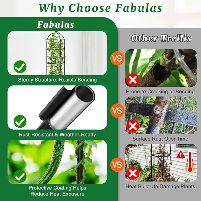 Fabulas Garden Obelisk Trellis for Climbing Plants Outdoor, 6 Ft Rustproof Plastic Coated Metal Vine Plant Trellis Support for Pots, Wisteria, Morning Glory, Clematis, Jasmine, Rose, Tomato, 2 Pack