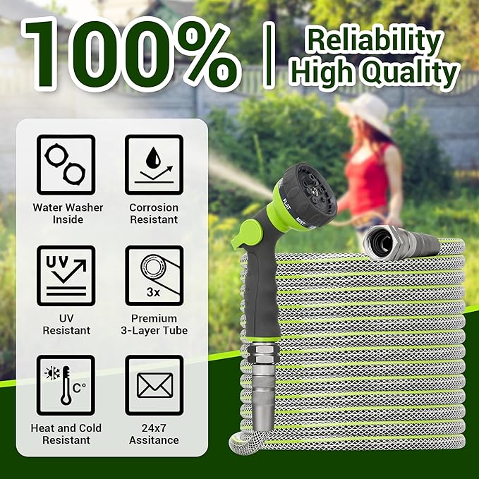 25 FT Non-Expandable Garden Hose – Flexible Heavy Duty Water Hose for Small Gardens & Patios, 1/2" ID, 3/4" Swivel Fittings, Kink & Leak Resistant