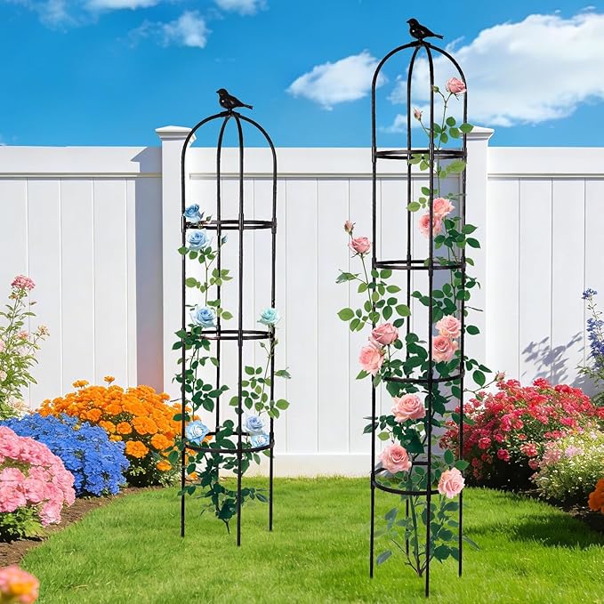 Garden Obelisk Trellis for Climbing Plants Outdoor, 6.3 ft Tall Rose Trellis Climbing Plants Support for Potted Light Vine Flower Vegetable Cucumber Trellis Raised Garden Bed, Black, 1PCS