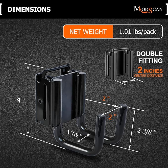 4-Pack 2"x2" Heavy-Duty E-Track Double Fitting J Hooks with Extra Rubberized Dip-Coating - Stable Organizers for Trailers, Trucks & Garden Tools