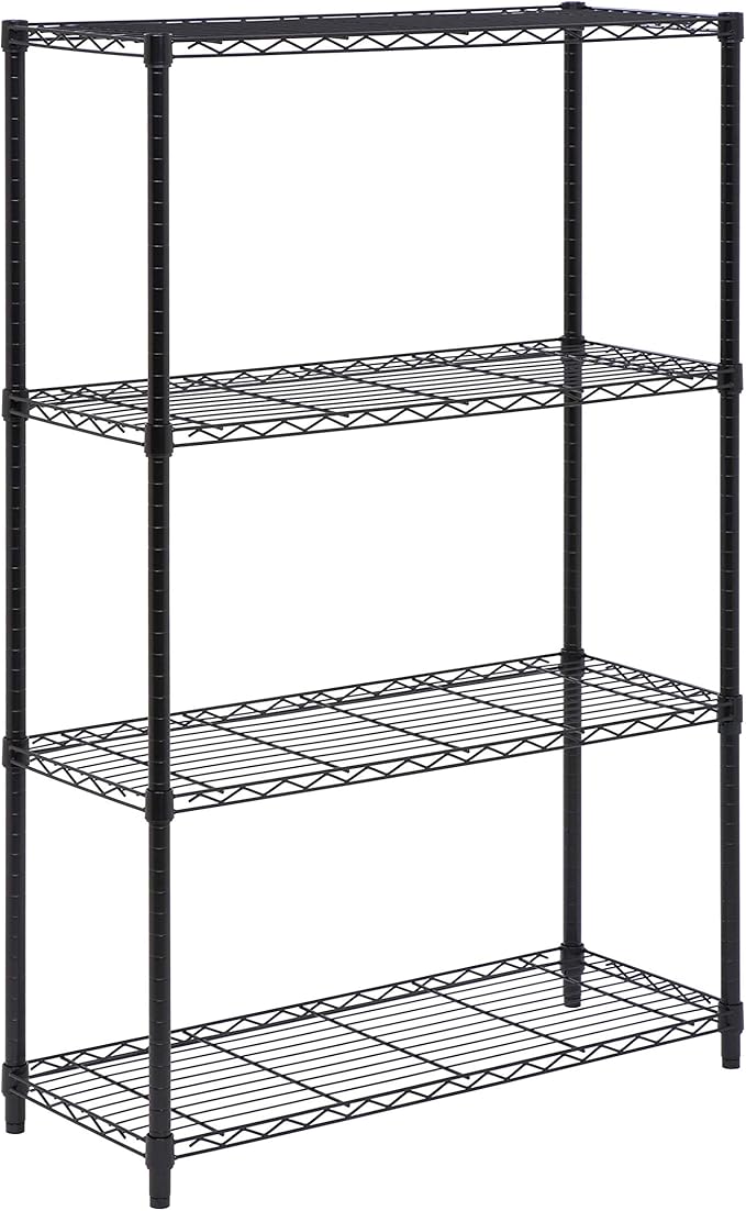 Honey-Can-Do 4-Tier Heavy Duty Adjustable Shelving Unit, 250-lb Per Shelf Metal Storage Rack, Wire Shelf for Garage Kitchen Office Pantry, Black, 36 x 14 x 54 in