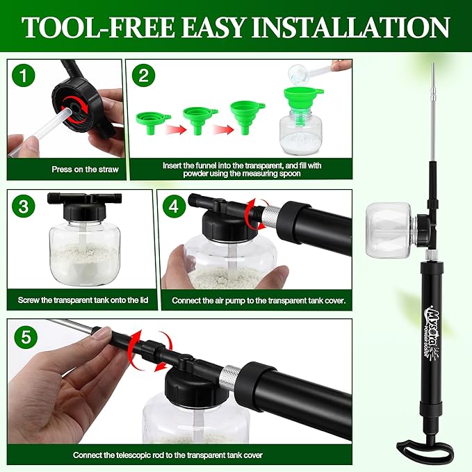 Diatomaceous Earth Powder Duster Adjustable Up to 35.4", Output Adjustable Pump Bulb Duster Powder Sprayer for Pest Control Garden Indoor Home Organic Gardening Agricultural Supply