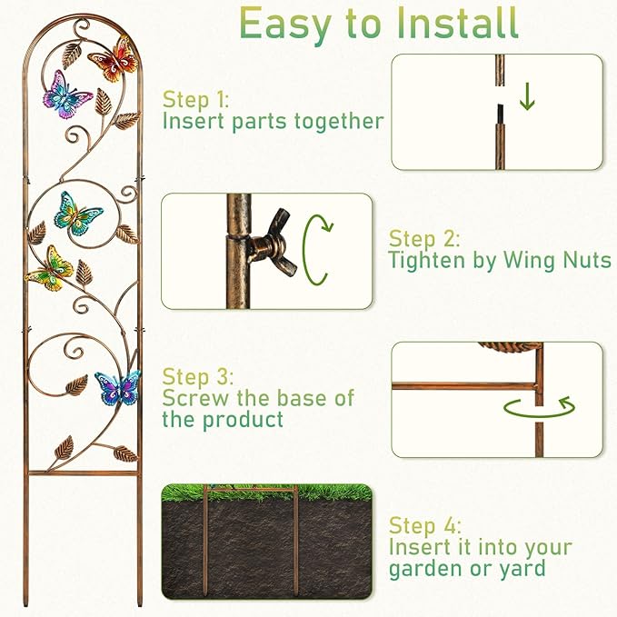 Blulu 4 Pack Metal Garden Trellis for Climbing Plants, 60x11 Inch Detachable Rustproof Arched Fence Flower Vegetable Plant Stand for Outdoor Patio Yard Lawn Decorative(Butterfly)