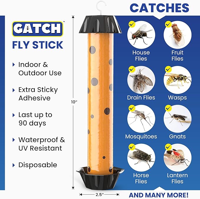 GATCH Fruit Fly Trap (3 Pack), Fly Stick for Mosquitoes, Sticky Trap for Flies Gnats Wasp Flying Insects, Bug Catcher, Indoor or Outdoor Use, Ready to Use Home