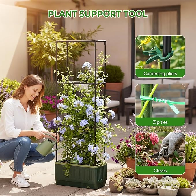 2Pack Raised Garden Bed Tomato Planter with Trellis, 52" Self Watering Tomato Planter with Water Level Indicator, Larger Rectangular Tomato Cages for Indoor & Outdoor Climbing Vegetable and Plants (2)