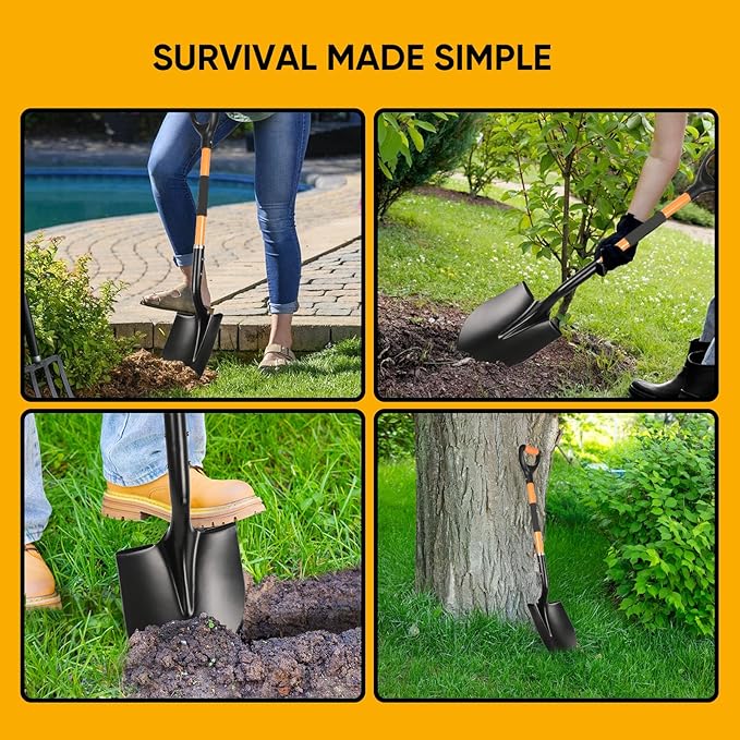 Heavy Duty Digging Shovel with Trenching Blade and D-Handle, Fiberglass Handle,Ideal for Garden, Landscaping, Construction, and Masonry - Perfect for Digging Soil, Dirt, and Gravel.