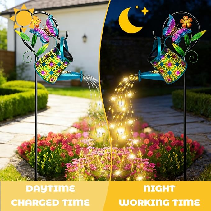 Solar Watering Can Lights, Waterproof Garden Lanterns with Shepherd Hook, Butterfly Hanging Lanterns Decor for Patio Yard Lawn Walkway, Perfect Gardening Gift for Women Mom Grandma (Butterfly)