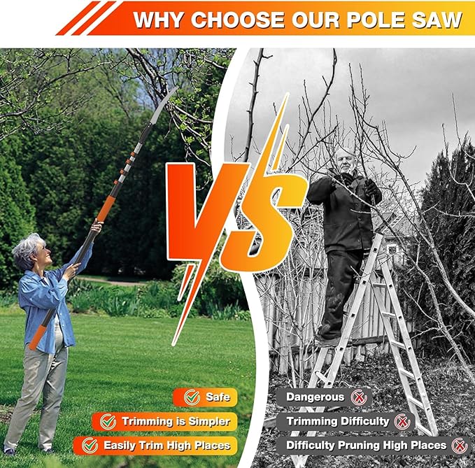 AgiiMan 18FT Reach Pole Saws for Tree Trimming, Pole Saw with 3-12FT Telescoping Extension Pole, Pruning Saw with 19" 3X Detachable Saw, Non-Slip Handle, Tree Trimmer for Garden Palms Shrubs