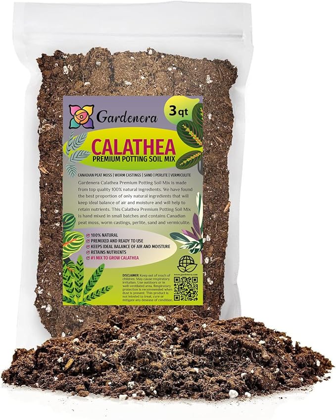 Gardenera Calathea Plant Potting Mix - Proven Formula for Thriving Calathea - Enhances Patterns and Vigorous Growth - 3 Quart