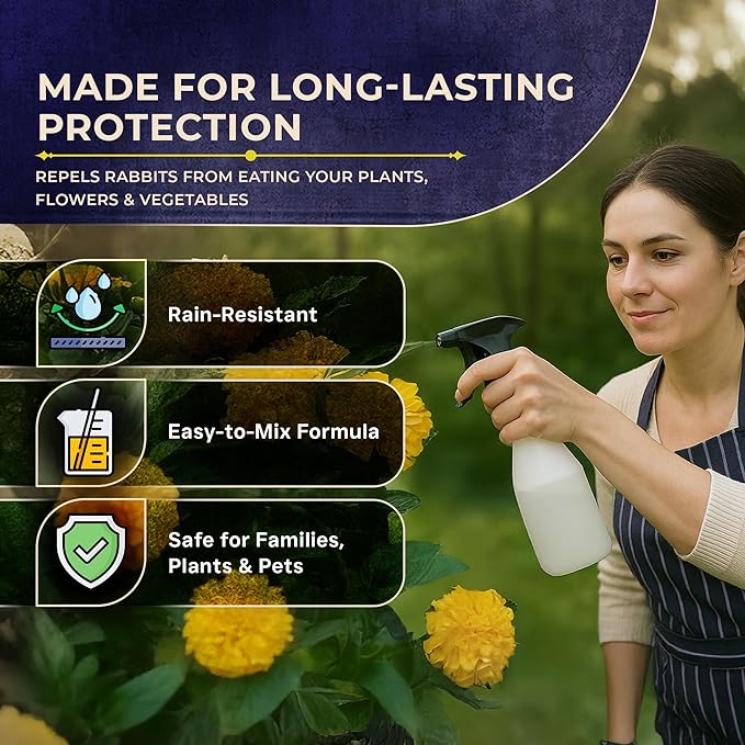 VarmiPro Rabbit Repellent Spray Concentrate - 32 fl oz Natural Outdoor Rabbit Deterrent for Yard, Garden, Lawn, Trees, and Plants - Safe for Pets, Animals, Flowers, Shrubs, and Flower Beds