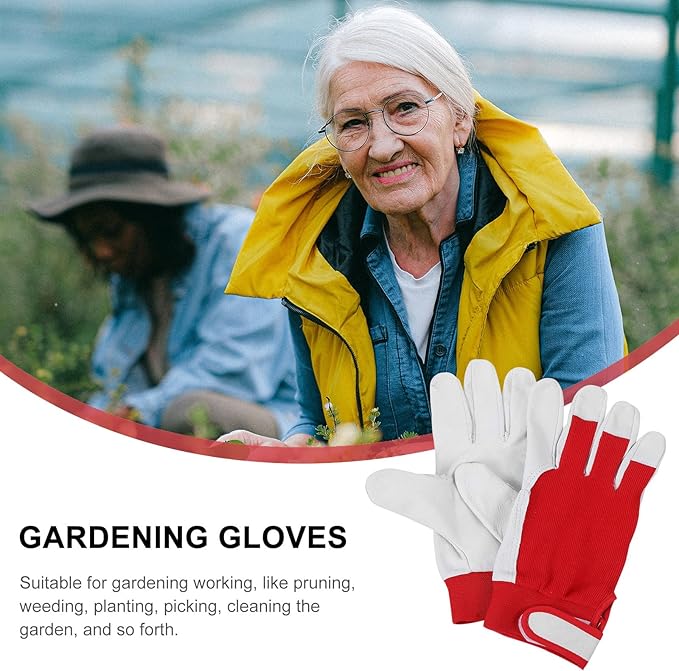 BESPORTBLE Thorn Proof Gardening Gloves for Men and Women, Small Breathable Work Gloves with Puncture Resistance and Wear-resistant Red Leather Palm for Outdoor Lawn Care