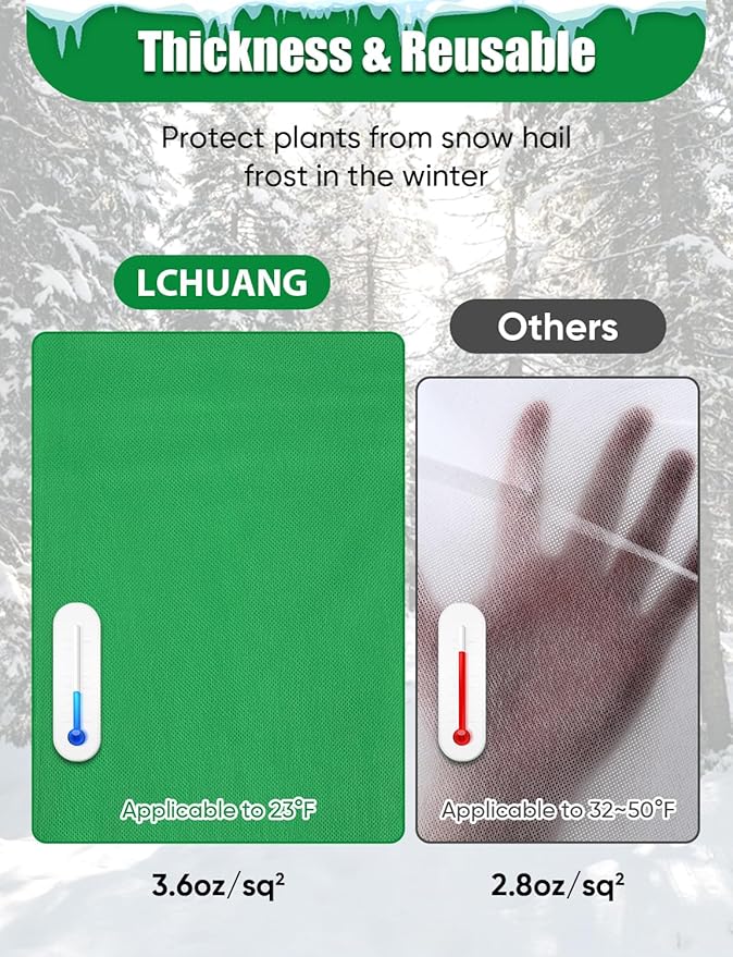 Winter Plant Covers Freeze Protection - 118" x 118" Extra Large Frost Blankets for Plants Tree Shrubs Cloth Anti-Freeze Protector Drawstring Bags Jacket for Outdoor Plants (3.2 oz/yd²)