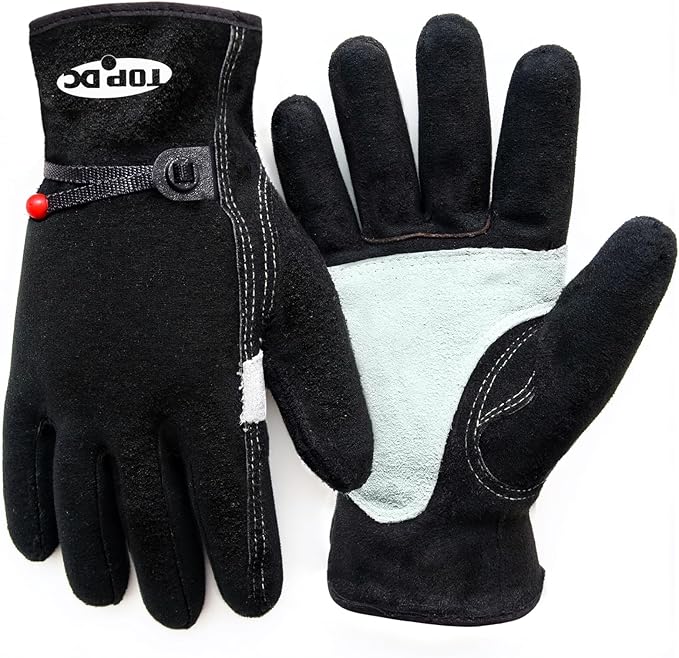TOPDC Leather Work Gloves for Men or Women, Cowhide Leather Gloves for Gardening, Tig/Mig Welding, Chainsaw, Farm, Ranch, Reinforced Palm, Adjustable Cuff, Cotton Lining, Firm Grip & Durable, L