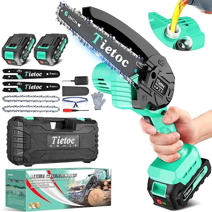 Tietoc Mini Chainsaw 6-Inch with 2 Batteries, Electric Saw Gifts for Women Dad Husband Gardener, Cool Gadgets for Men 2025, Mens Gifts for Birthday Anniversary Christmas for Adults Men Dad