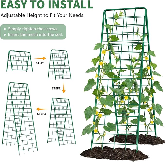 2 Pack Cucumber Trellis, 59" High Foldable A-Frame Garden Trellis for Raised Bed Garden Grow Support with Plant Support Clips Ties for Cucumber,Tomato, Climbing Plants and Flowers