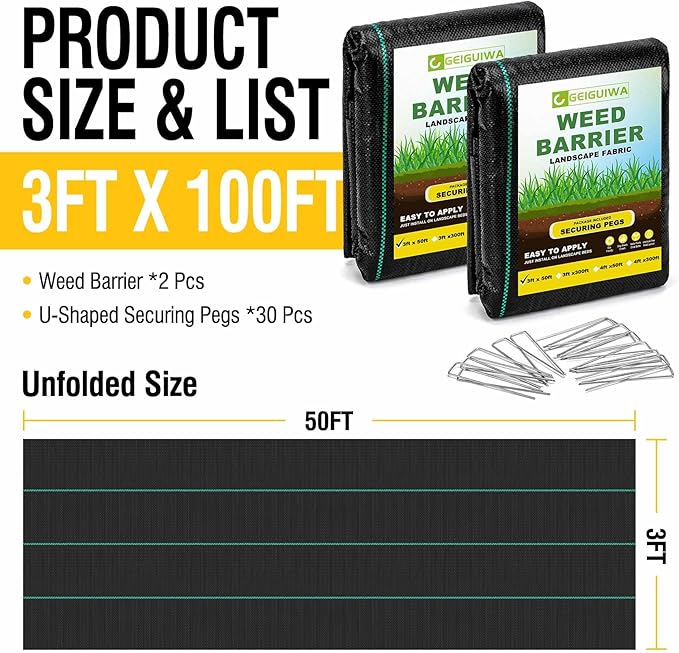 3ftx100ft Weed Barrier Landscape Fabric Heavy Duty,Weed Control Garden Cloth Woven Geotextile Fabric for Flower Bed,Driveway Fabric Ground Cover(3.2OZ)