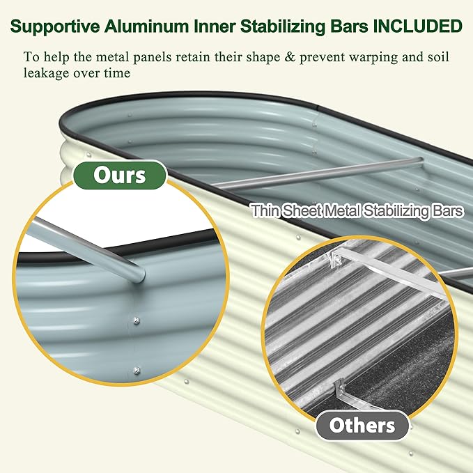 BlueWish 8x2x2FT Raised Garden Bed, 23.1" H Raised Garden Beds with 2 Aluminum Support Rods, Galvanized Steel, Rubber Strips, 9-in-1 Planter Raised Beds for Vegetable, Flower, Herbs, Beige