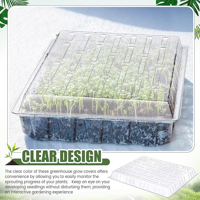 20 Pack Clear Plastic Humidity Domes for Seed Starting 13.7 x 10.5 x 1.2 Inches Transparent Grow Covers for Seed Starter Plant Trays Covers for Germination and Garden Growing