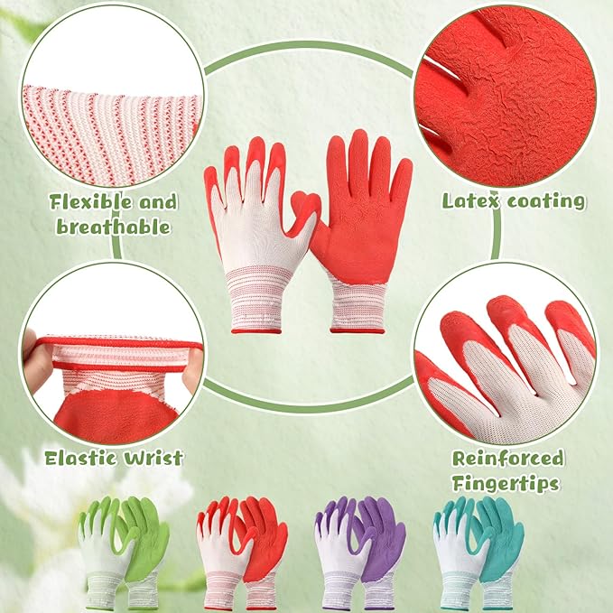 6 Pairs Gardening Gloves Bulk for Women Breathable Rubber Coated Yard Garden Gloves Ladies Outdoor Protective Work with Grip