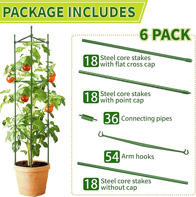 8 Pack 48 Inch Tomato Cages for Garden, Triangle Metal Plant Support with Rust-Resistant Coating, Heavy Duty Tomato Trellis for Raised Bed, Pots, Cucumbers, Peppers & Climbing Plants
