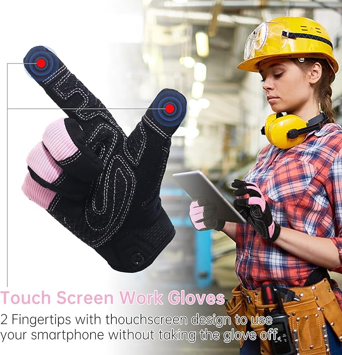 Women's Work Gloves with Grip, Flexible Breathable Yard Gloves - Pink Medium