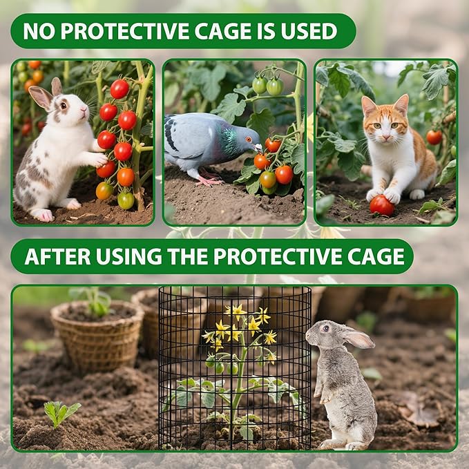 30 Pcs 11.8 in x12 in Wire Plant Protector Cages - Chicken Wire Cloche Animal Barrier, Metal Mesh Plant Cage with Stakes and Ties for Raised Bed Vegetables, Flowers, Shrubs & Plants